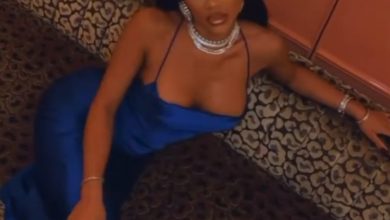 Photo of Saweetie Wearing RUNAWAY Charis Slip Dress in Royal Blue!-Ask and Tell