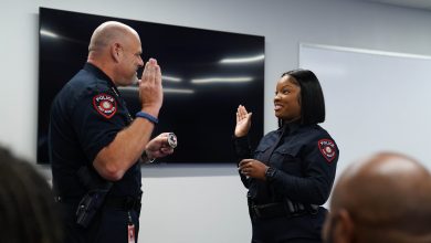 Photo of Former Fort Bend ISD student and cafeteria manager sworn in as officer in FBISD’s police department