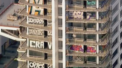 Photo of Taggers vandalize around 30 floors of Los Angeles high-rise