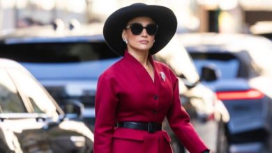 Photo of Jennifer Lopez Is Right on Business in Red Suit Look in NYC Filming Video