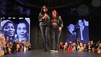 Photo of Daughters of Martin Luther King Jr. and Malcolm X walk in Actively Black Fashion Week show